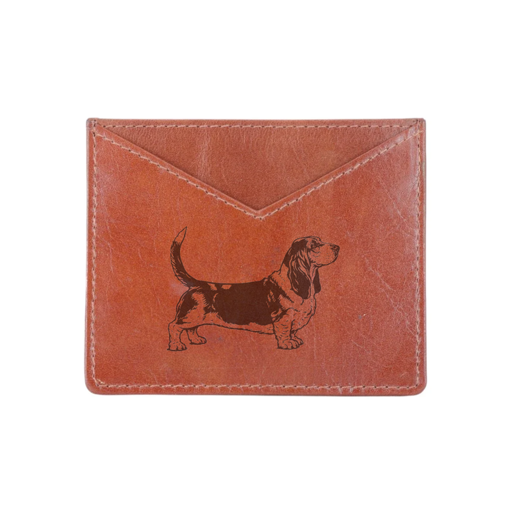 Basset Hound Standing Engraved Genuine Leather Cardholder