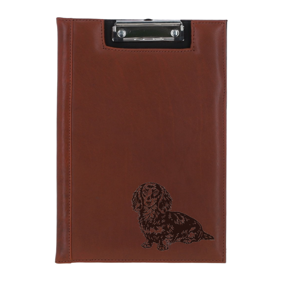 Longhair Dachshund Sitting Engraved Leather Clipboard