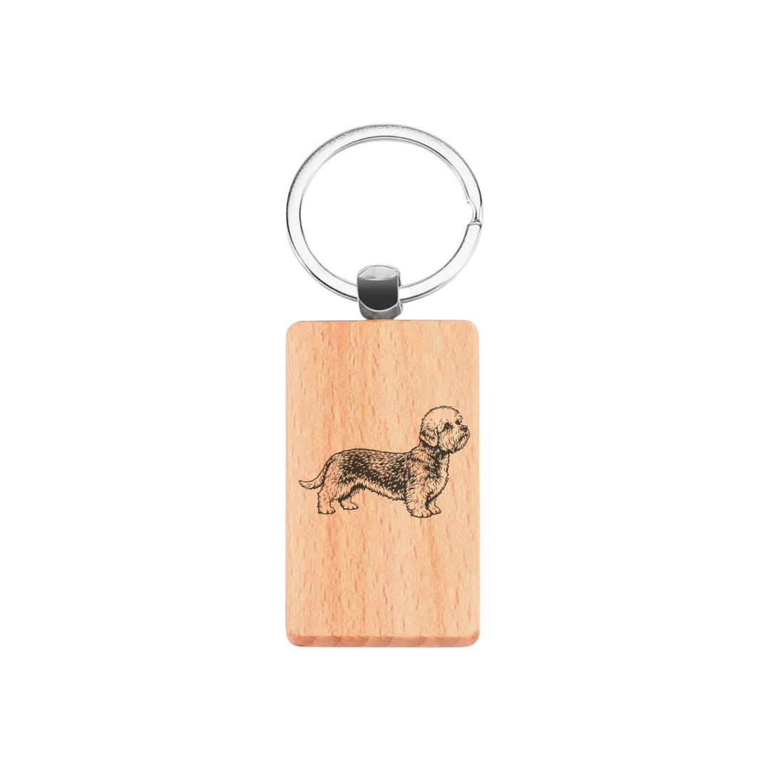 Dandie Dinmont Terrier Standing Engraved Rectangle Wooden Keyring