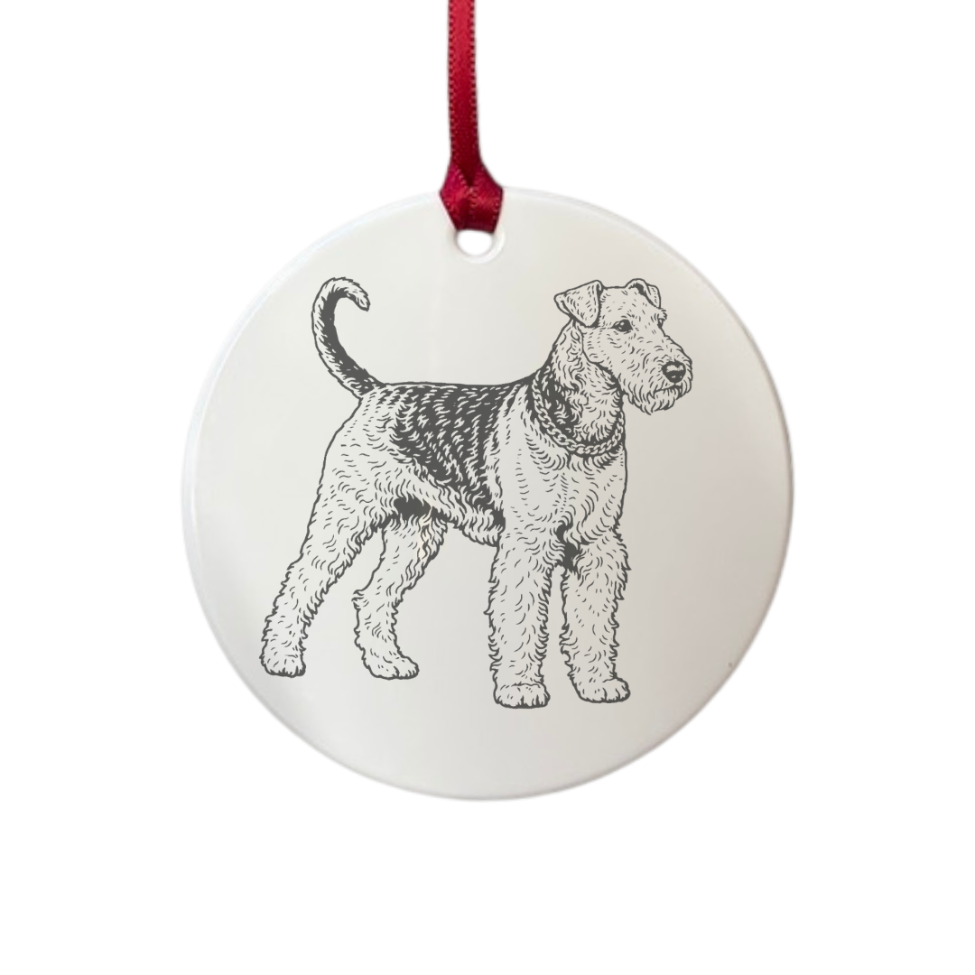 Personalised Airedale Terrier Standing Engraved White Acrylic Decoration