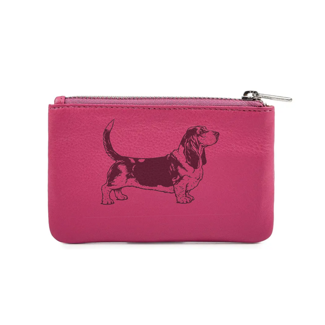 Basset Hound Standing Engraved Genuine Leather Coin Purse (Multiple Colour Options)