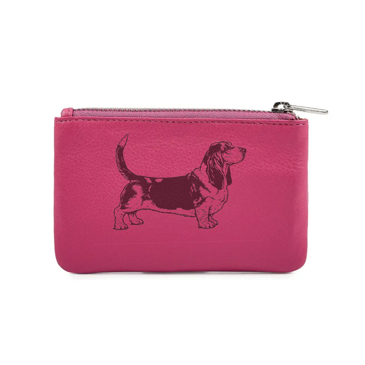 Basset Hound Standing Engraved Genuine Leather Coin Purse (Multiple Colour Options)
