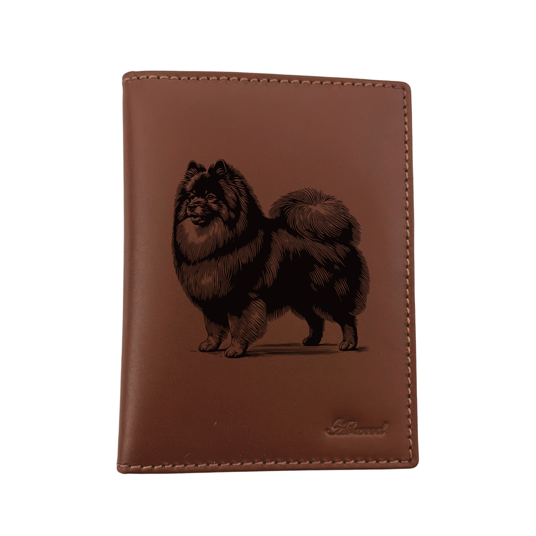 German Spitz Standing Engraved Leather Passport Cover