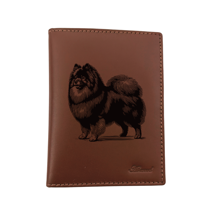 German Spitz Standing Engraved Leather Passport Cover