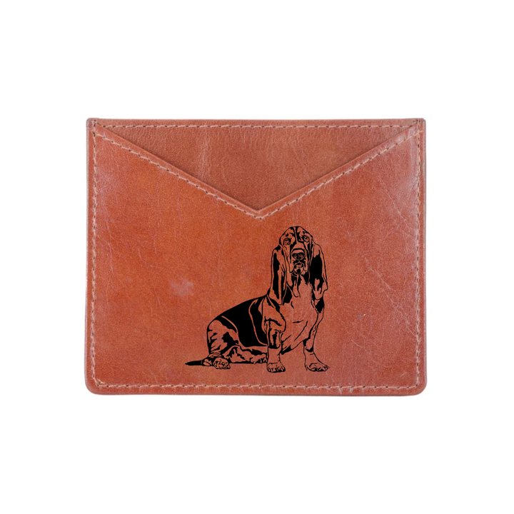 Basset Hound Sitting Engraved Genuine Leather Cardholder