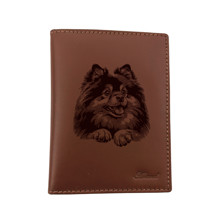 German Spitz Paws Engraved Leather Passport Cover