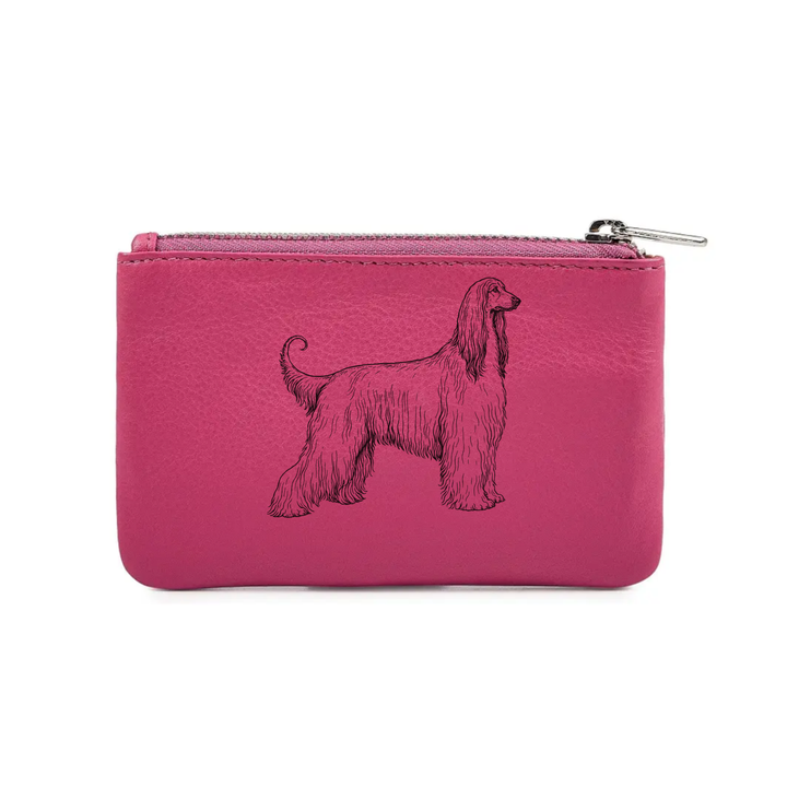 Afghan Hound Standing Engraved Genuine Leather Coin Purse (Multiple Colour Options)