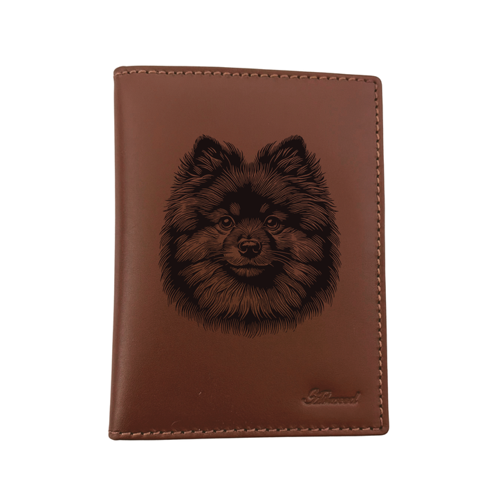 German Spitz Face Engraved Leather Passport Cover