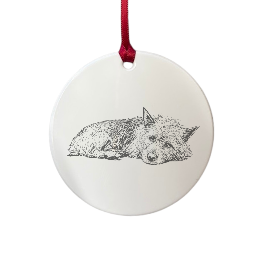 Personalised Australian Terrier Lying Down Engraved White Acrylic Decoration