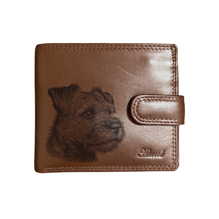 Personalised Border Terrier SP Face Engraved Dark Tan Genuine Leather Wallet