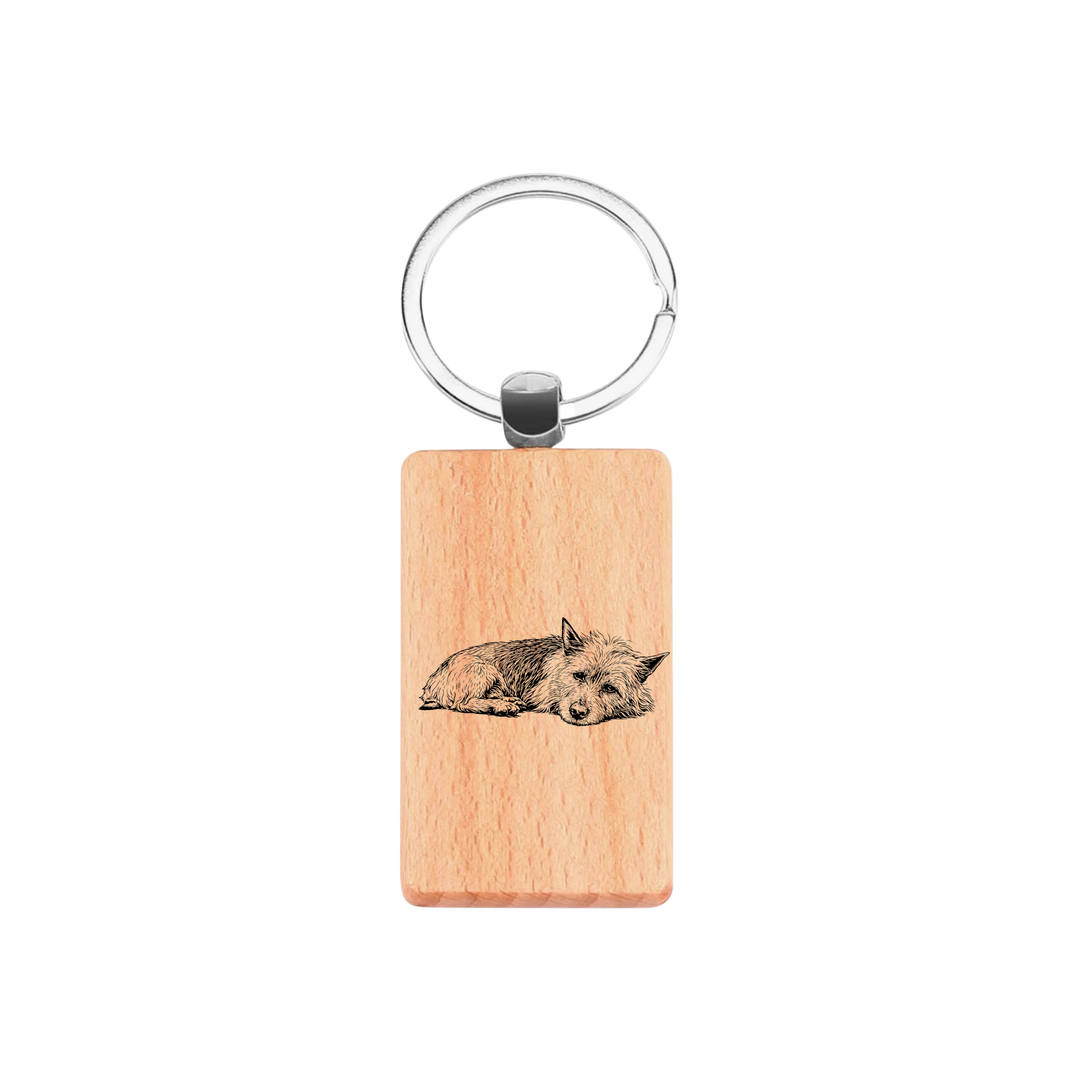 Australian Terrier Lying Down Engraved Rectangle Wooden Keyring