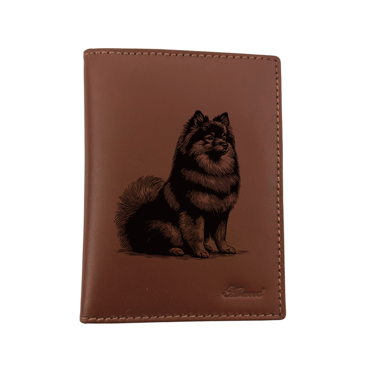 German Spitz Sitting Engraved Leather Passport Cover