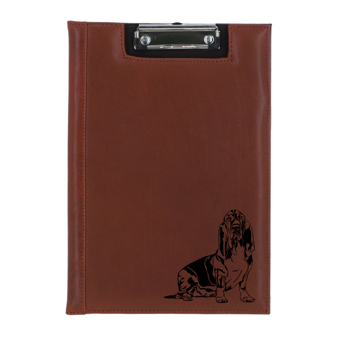 Basset Hound Sitting Engraved Leather Clipboard