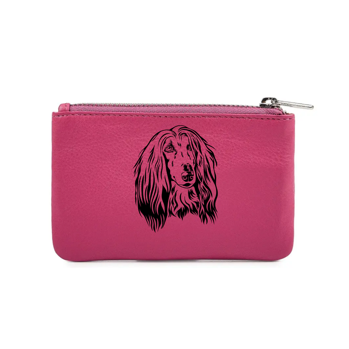 Afghan Hound Face Engraved Genuine Leather Coin Purse (Multiple Colour Options)