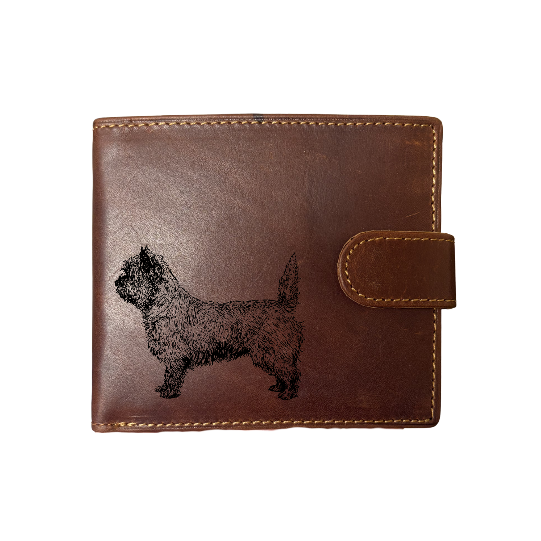 Personalised Cairn Terrier Stacked standing Engraved Dark Tan Genuine Leather Wallet