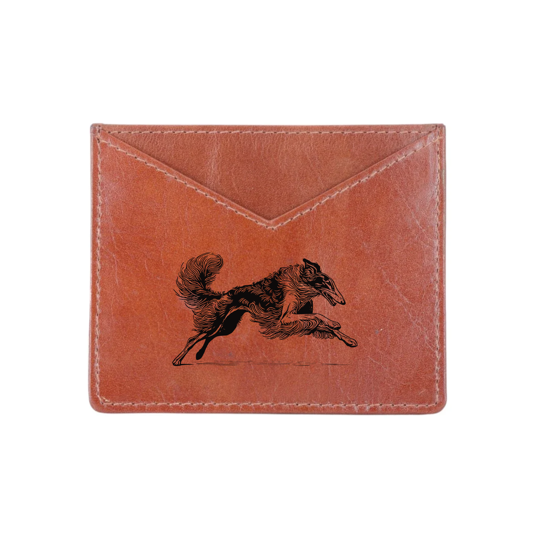 Borzoi Running Engraved Genuine Leather Cardholder