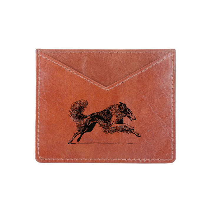 Borzoi Running Engraved Genuine Leather Cardholder