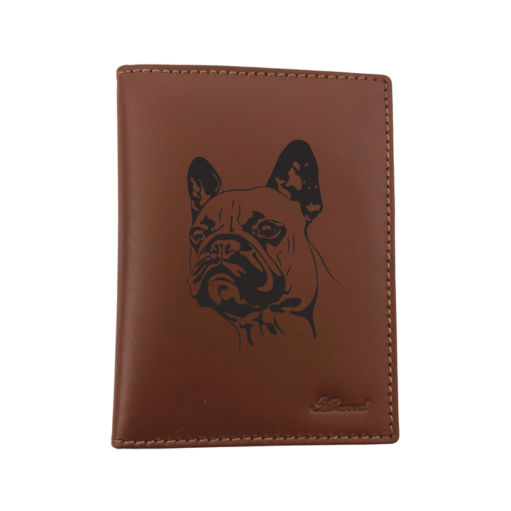 French Bulldog Engraved Leather Passport Cover