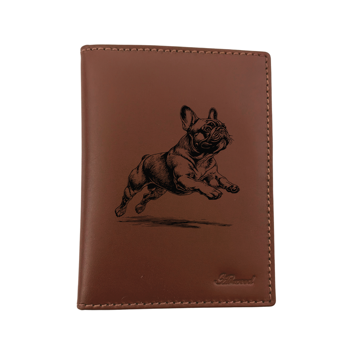 French Bulldog Running Engraved Leather Passport Cover