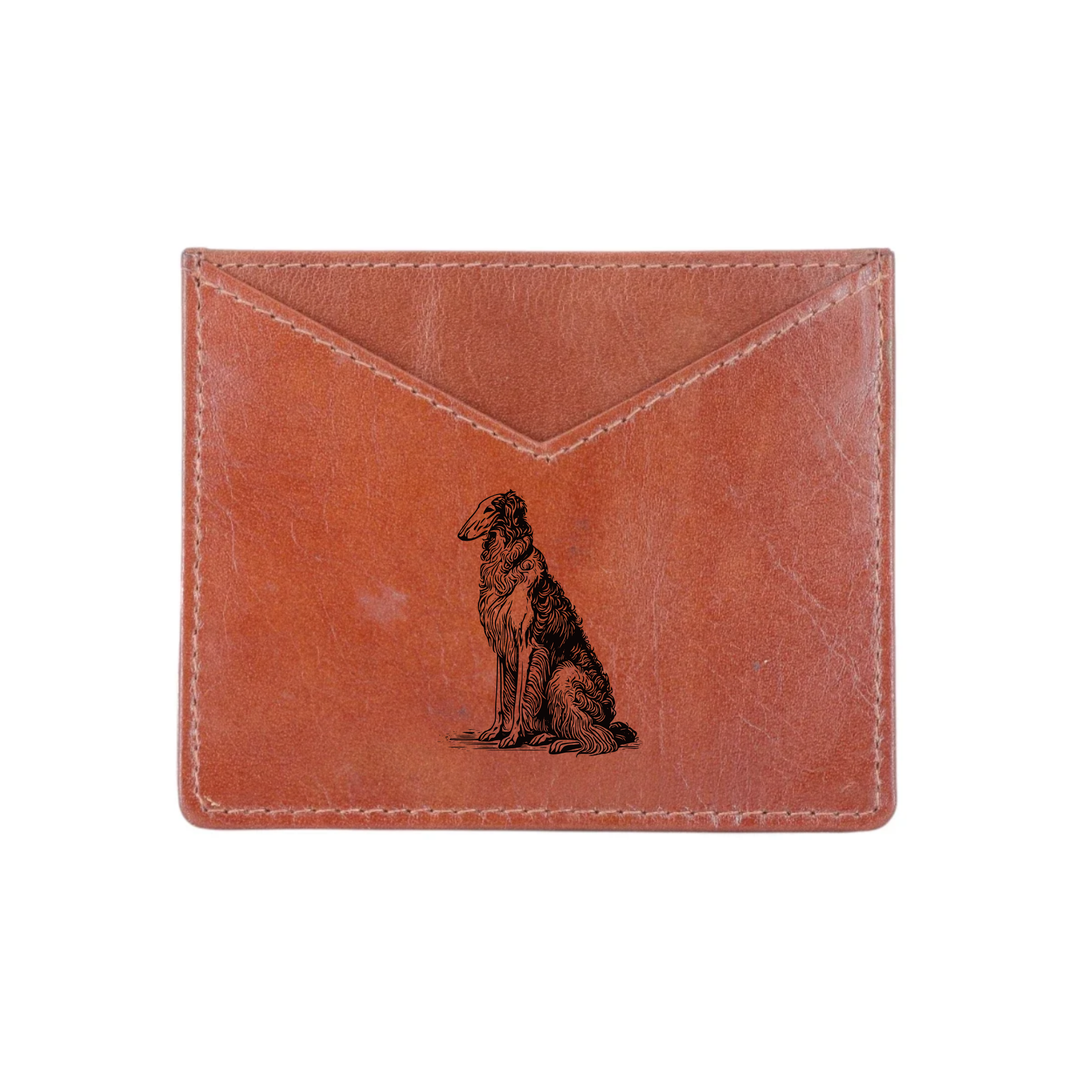 Borzoi Sitting Engraved Genuine Leather Cardholder