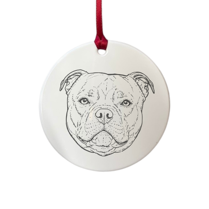 Personalised Staffordshire Bull Terrier Face Engraved White Acrylic Decoration