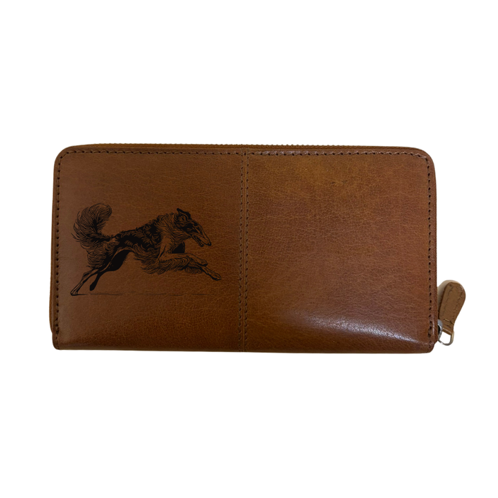 Borzoi Running Engraved Large Leather Purse