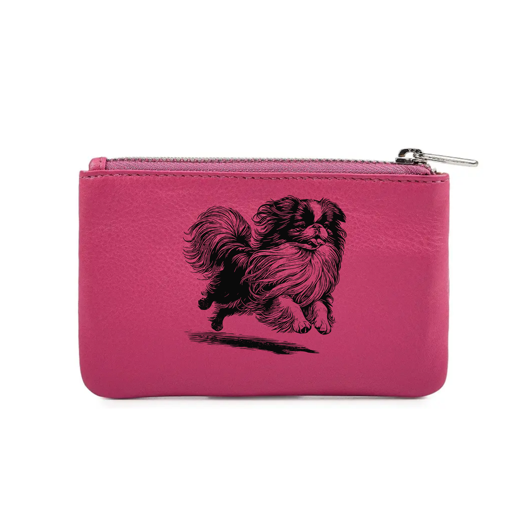 Japanese Chin Running Engraved Genuine Leather Coin Purse (Multiple Colour Options)