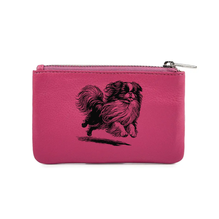 Japanese Chin Running Engraved Genuine Leather Coin Purse (Multiple Colour Options)