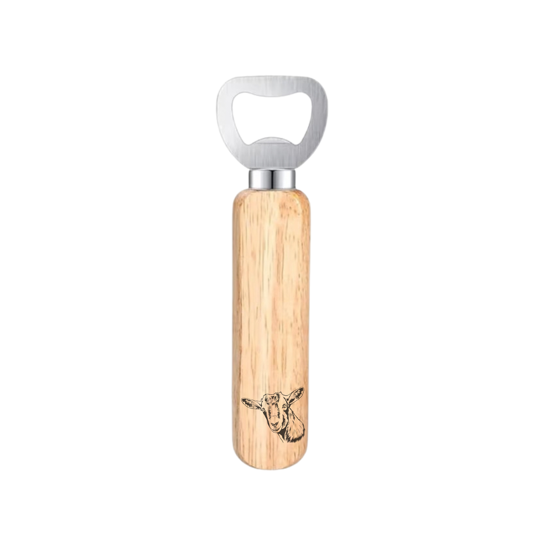 Goat Face Engraved Wooden Bottle Opener