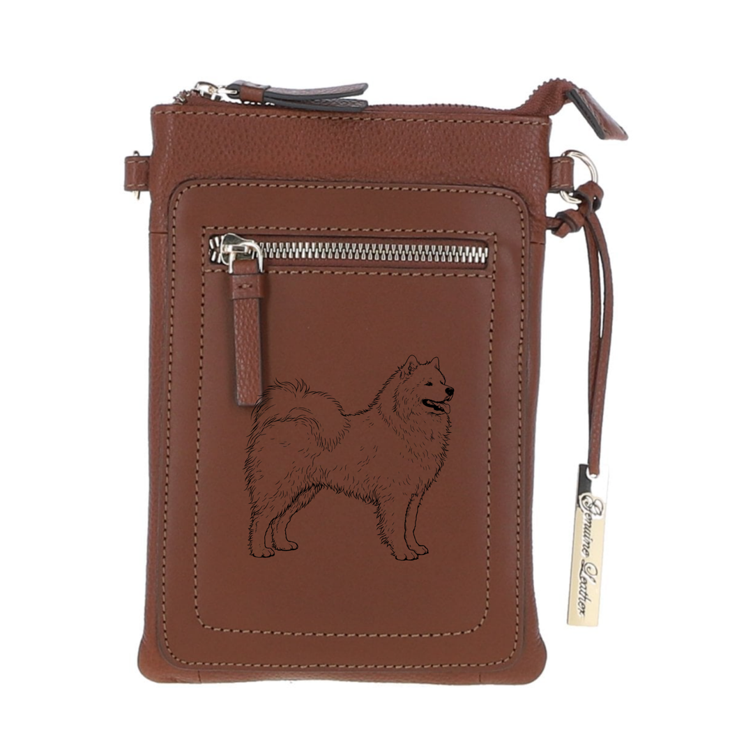 Personalised Samoyed Engraved Leather Crossbody Smart Phone Bag