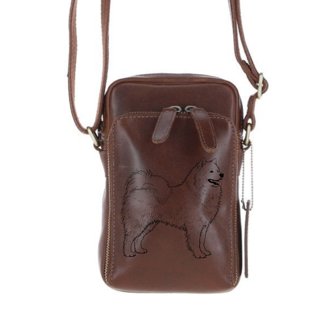 Personalised Standing Samoyed Leather Compact Crossbody Bag