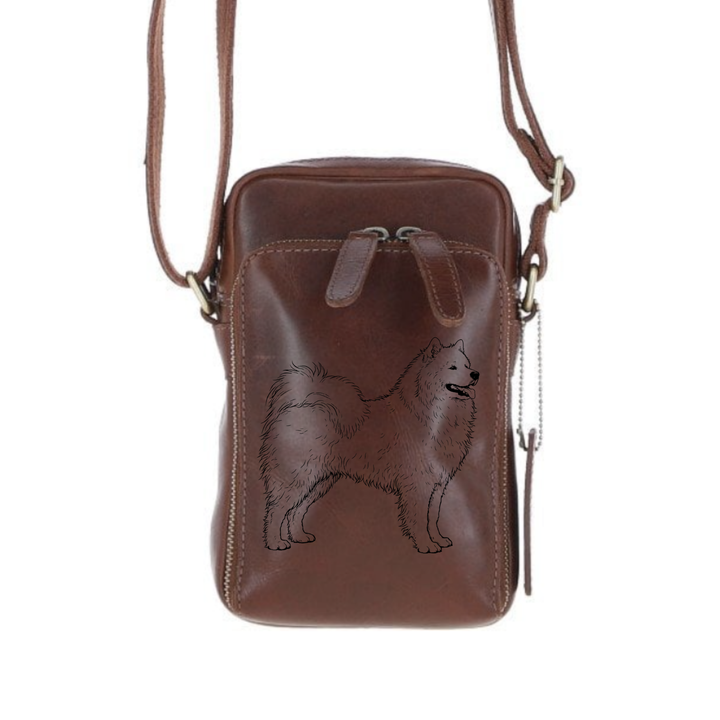 Personalised Standing Samoyed Leather Compact Crossbody Bag