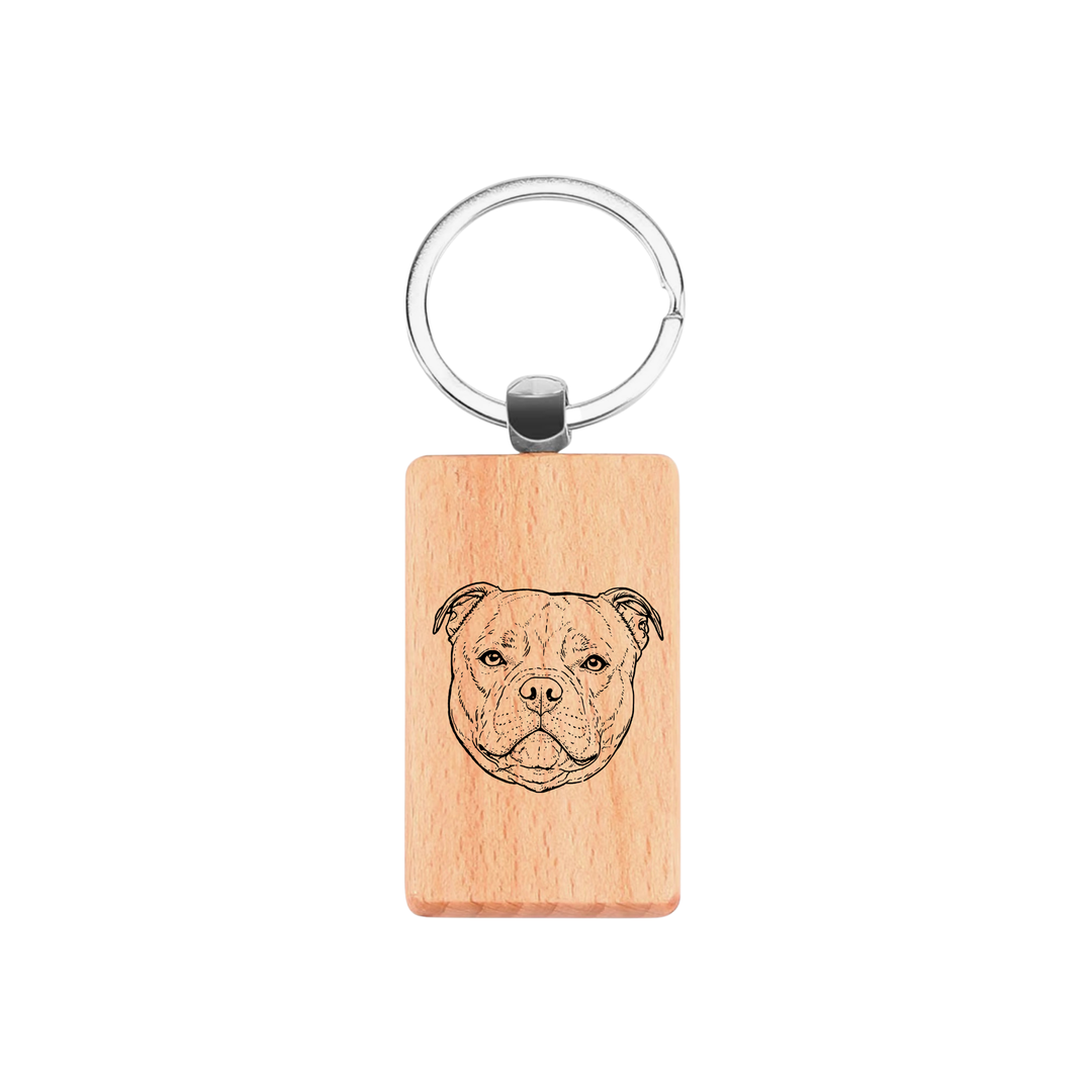 Staffordshire Bull Terrier Face Staffie Engraved Rectangle Wooden Keyring