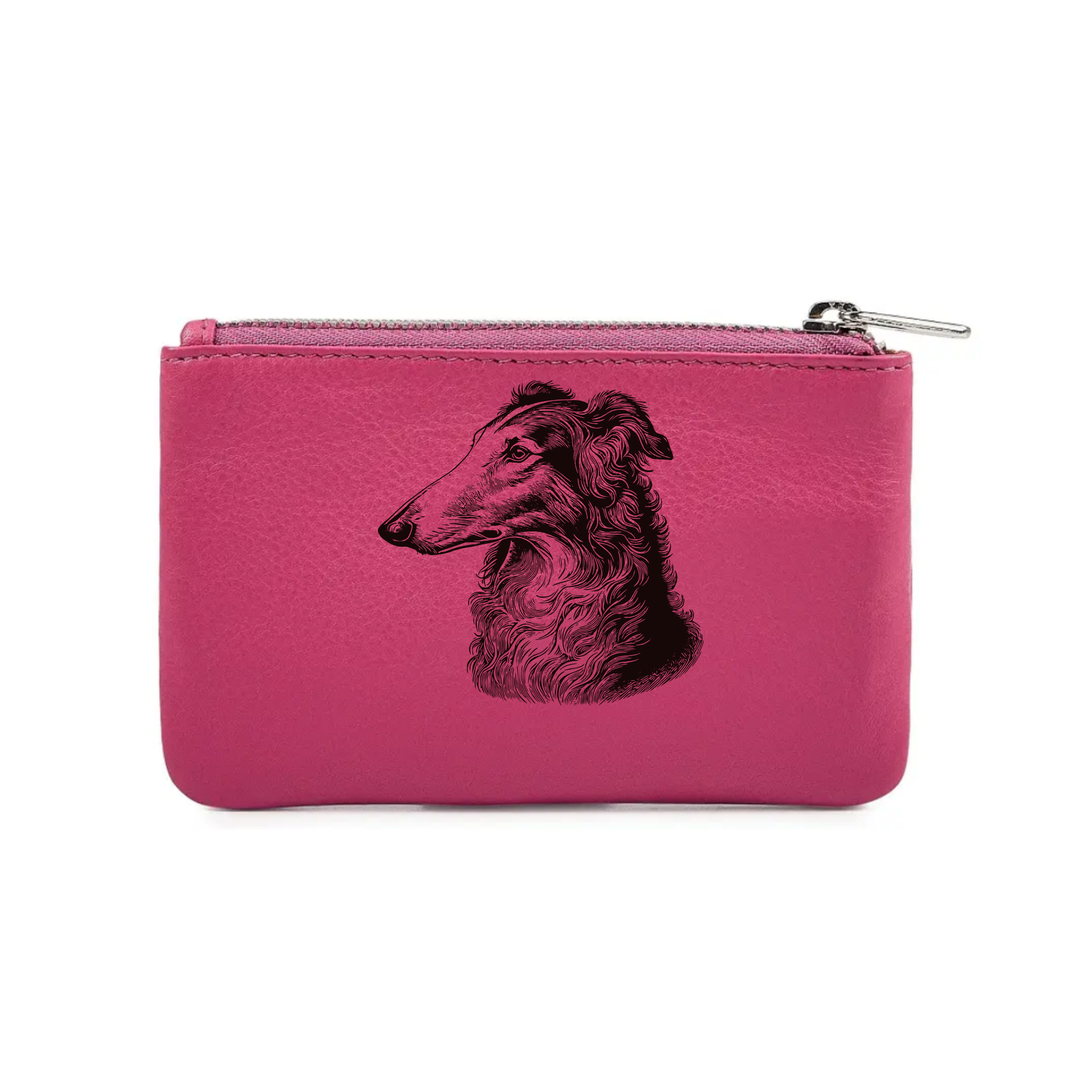 Borzoi SP Face Engraved Genuine Leather Coin Purse (Multiple Colour Options)