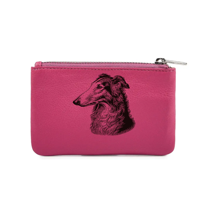 Borzoi SP Face Engraved Genuine Leather Coin Purse (Multiple Colour Options)