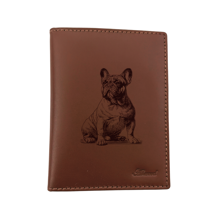 French Bulldog Sitting Engraved Leather Passport Cover