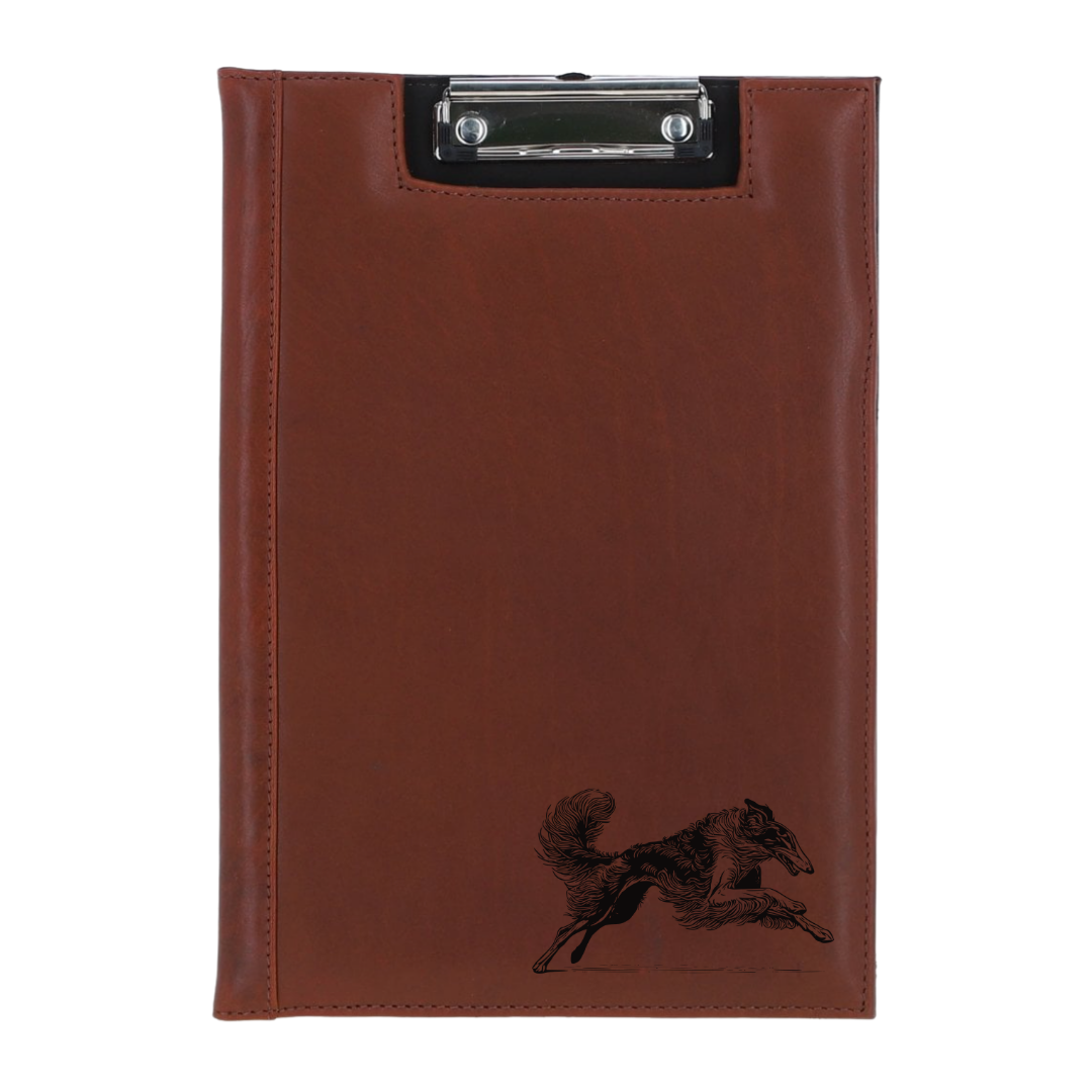 Borzoi Running Engraved Leather Clipboard