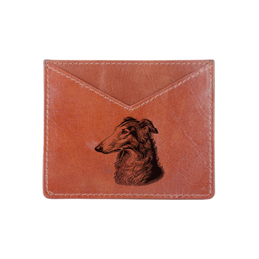 Borzoi Face Engraved Genuine Leather Cardholder