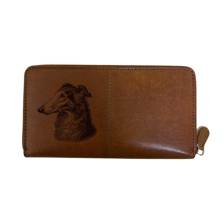 Borzoi Face Engraved Large Leather Purse