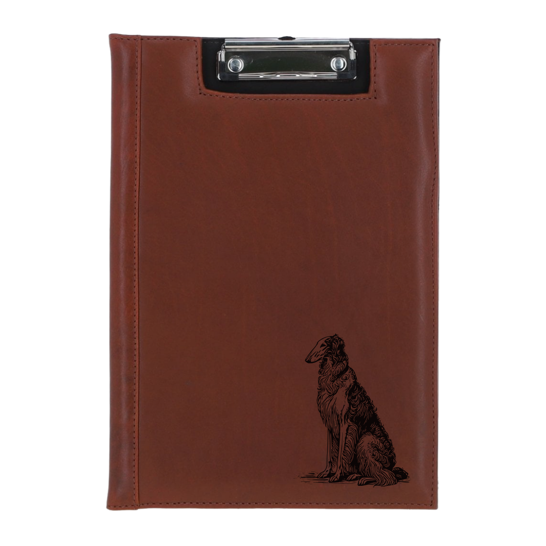 Borzoi Sitting Engraved Leather Clipboard