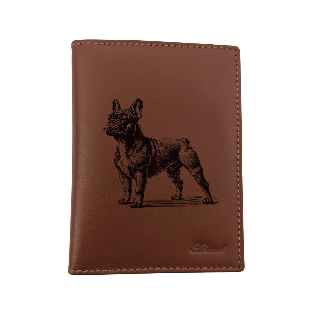 French Bulldog Standing Engraved Leather Passport Cover