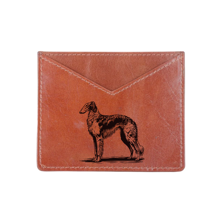 Borzoi Standing Engraved Genuine Leather Cardholder