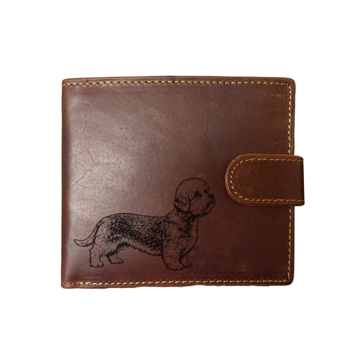 Personalised Dandie Dinmont Terrier Standing Engraved Dark Tan Genuine Leather Wallet