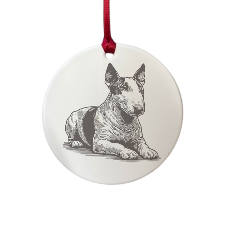 Personalised English Bull Terrier Lying Down Engraved White Acrylic Decoration