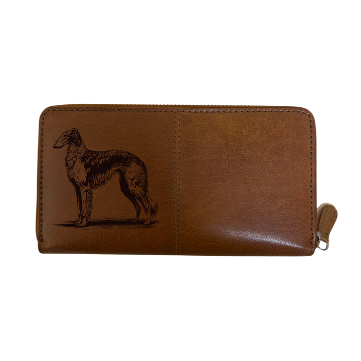 Borzoi Standing Engraved Large Leather Purse