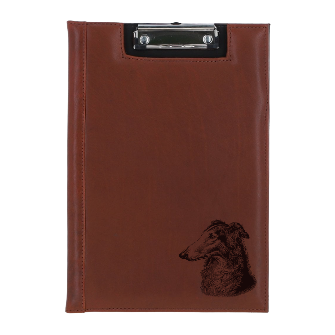 Borzoi Face Engraved Leather Clipboard