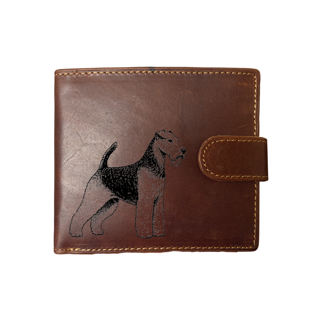 Personalised Welsh Terrier Engraved Dark Tan Genuine Leather Wallet