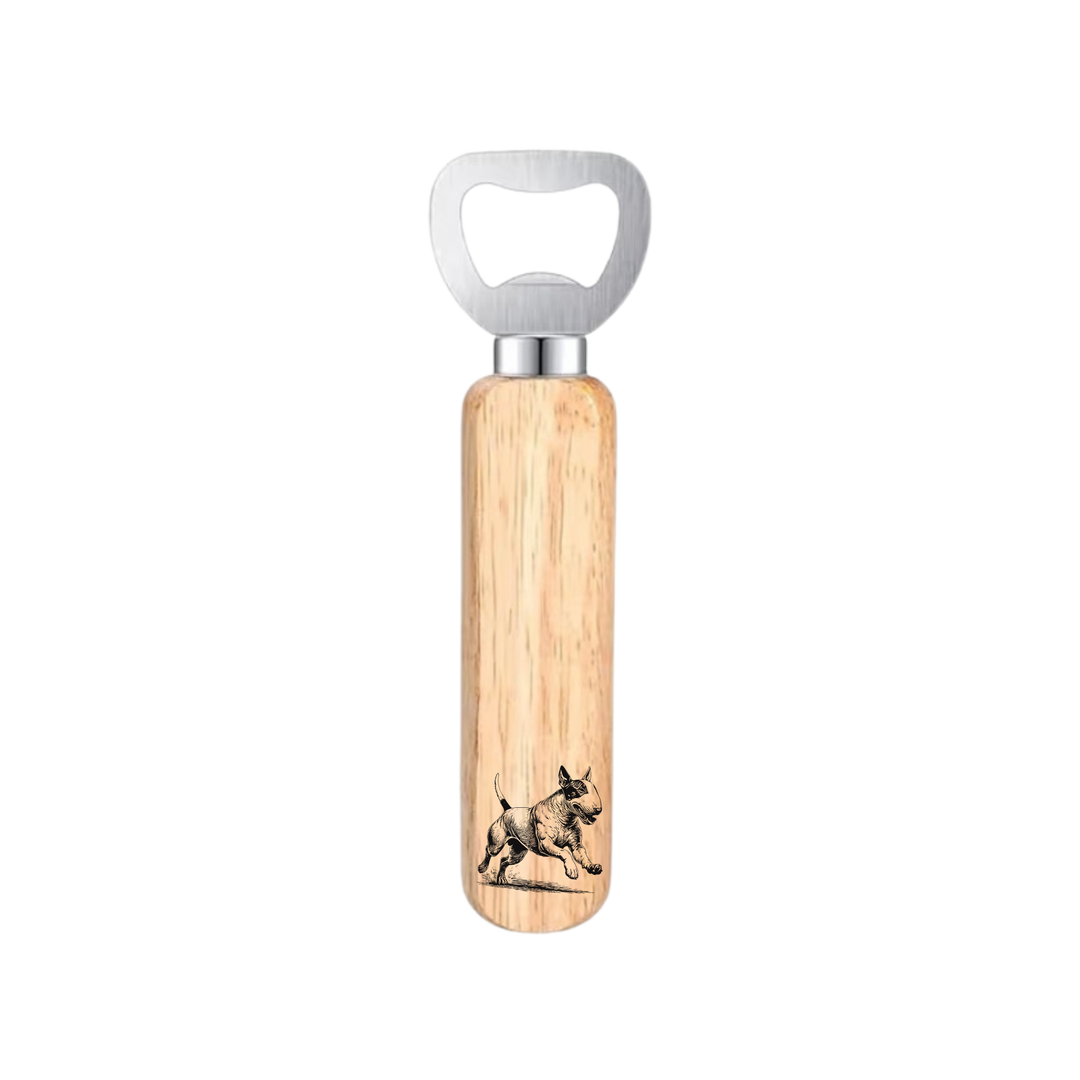 English Bull Terrier Running Engraved Wooden Bottle Opener