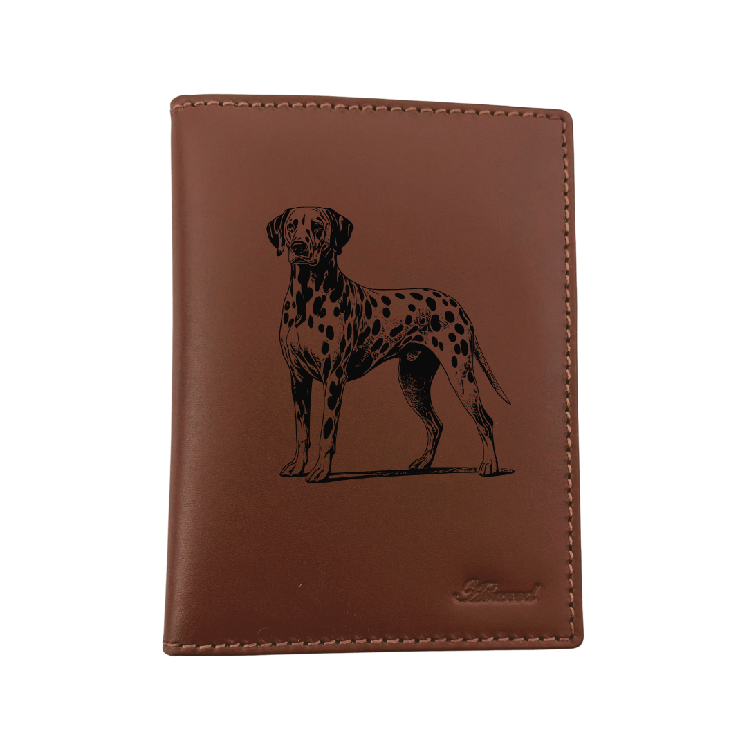 Dalmatian Standing Engraved Leather Passport Cover