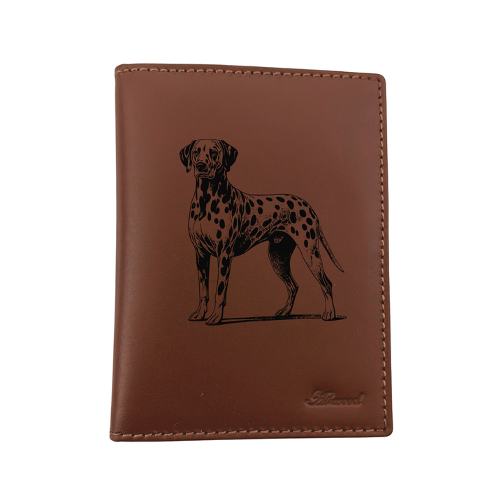 Dalmatian Standing Engraved Leather Passport Cover